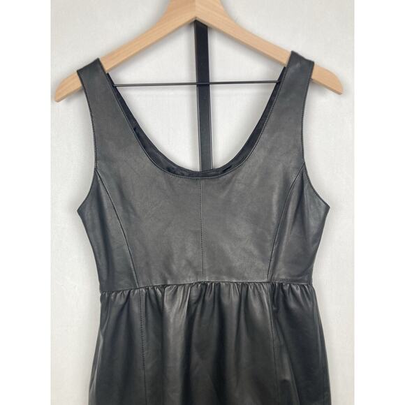 Rebecca Minkoff Black Leather Mini Dress Sz 8 Sleeveless Fit and Flare Edgy - Picture 6 of 11